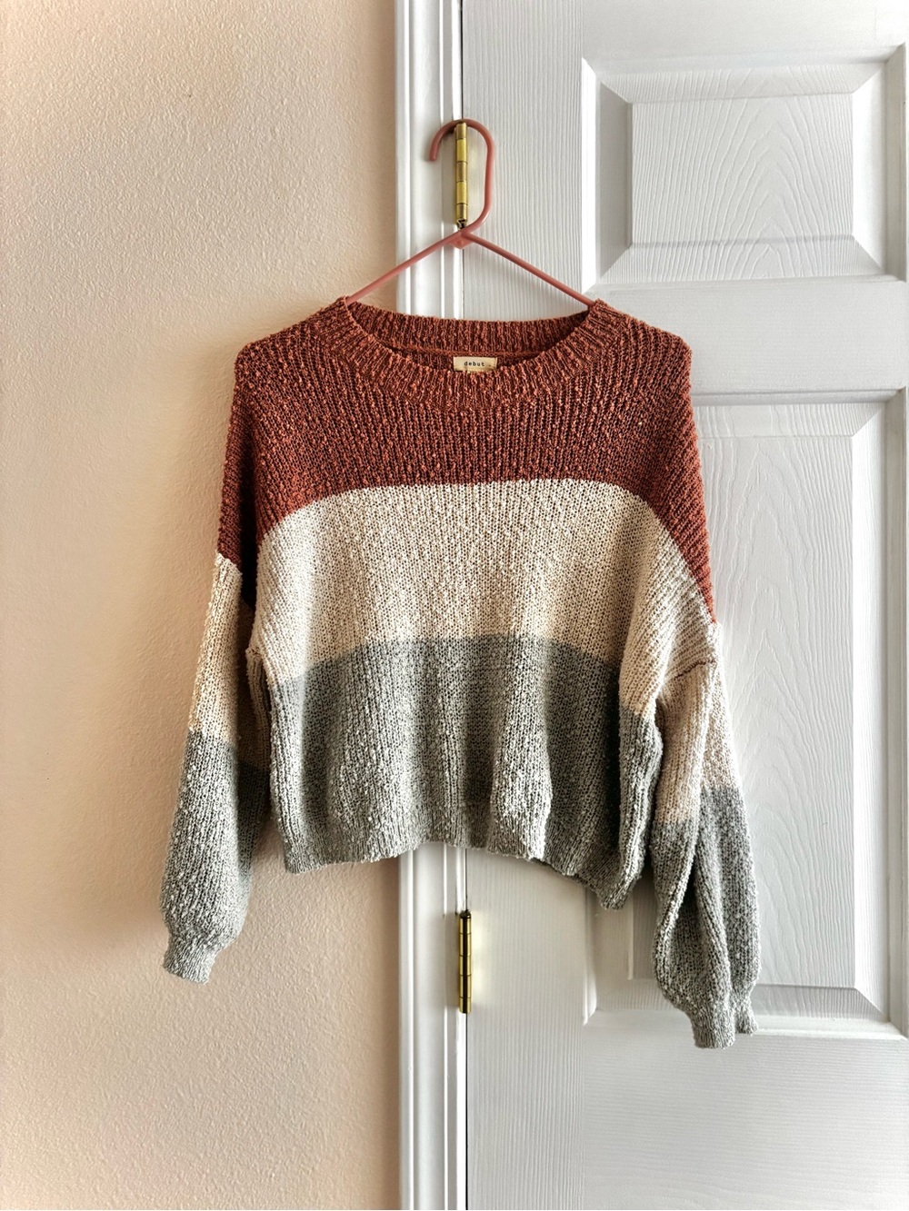 Debut Oversized Long Sleeve Colorblock Cropped Tri Color Knit Sweater Size XS